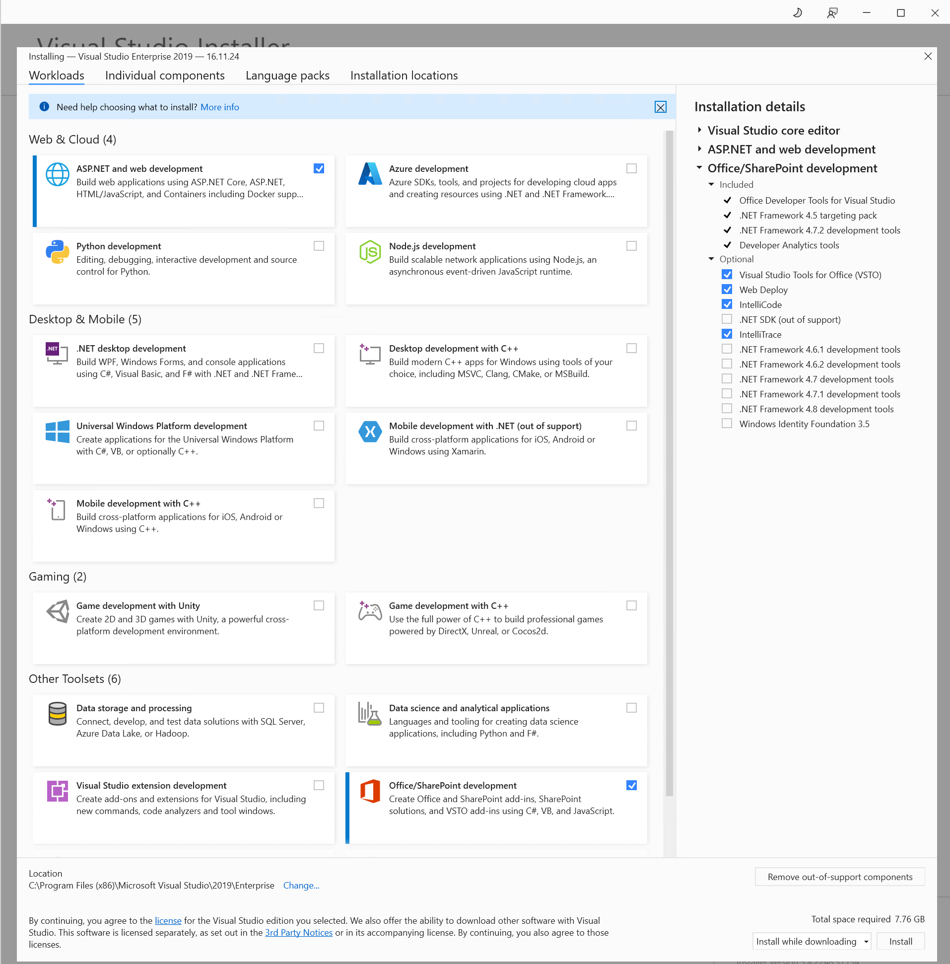 Visual Studio offline installer for SharePoint onprem development