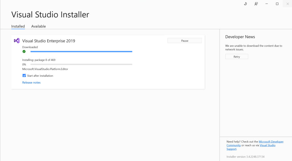 Visual Studio offline installation progress